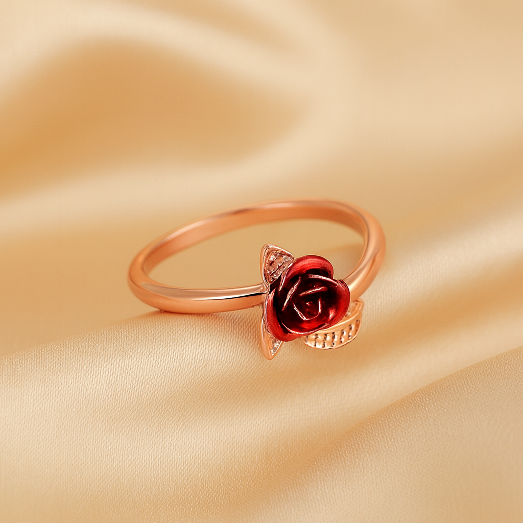 Rose gold artificial ring worn on hand for everyday fashion styling