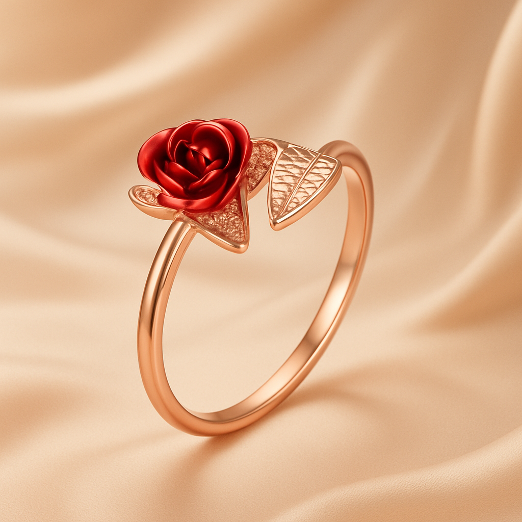 Rose Luxe artificial rose gold ring with red rose design for women